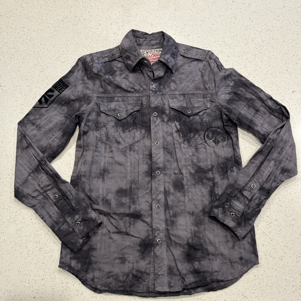 Y2K Affliction Black Premium 73 Embroidered Button Up Long Sleeve Shirt Men's S